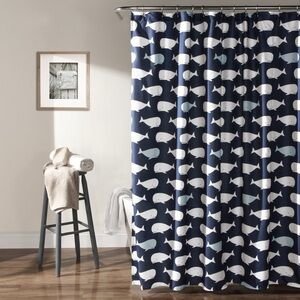 Lush Decor Whale Shower Curtain Ocean Fish Animal Print Design 72" x 72",